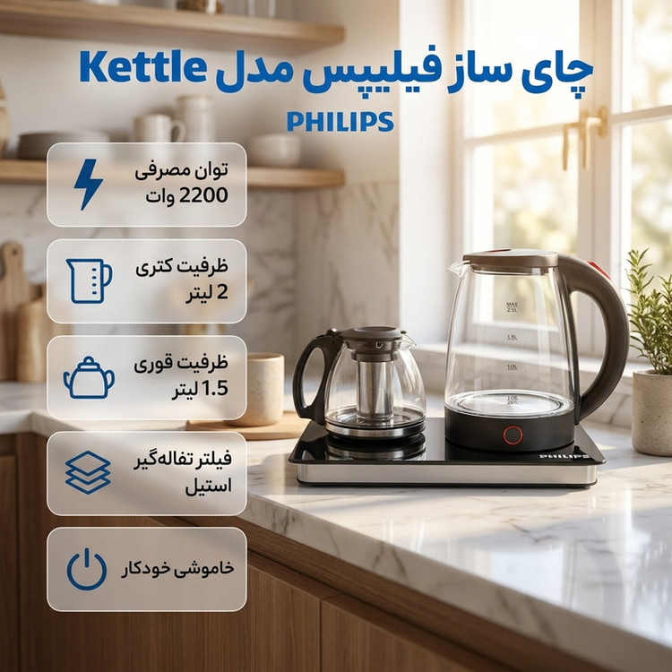 چای ساز بغل هم لمسی پیرکس مدل فیلیپس